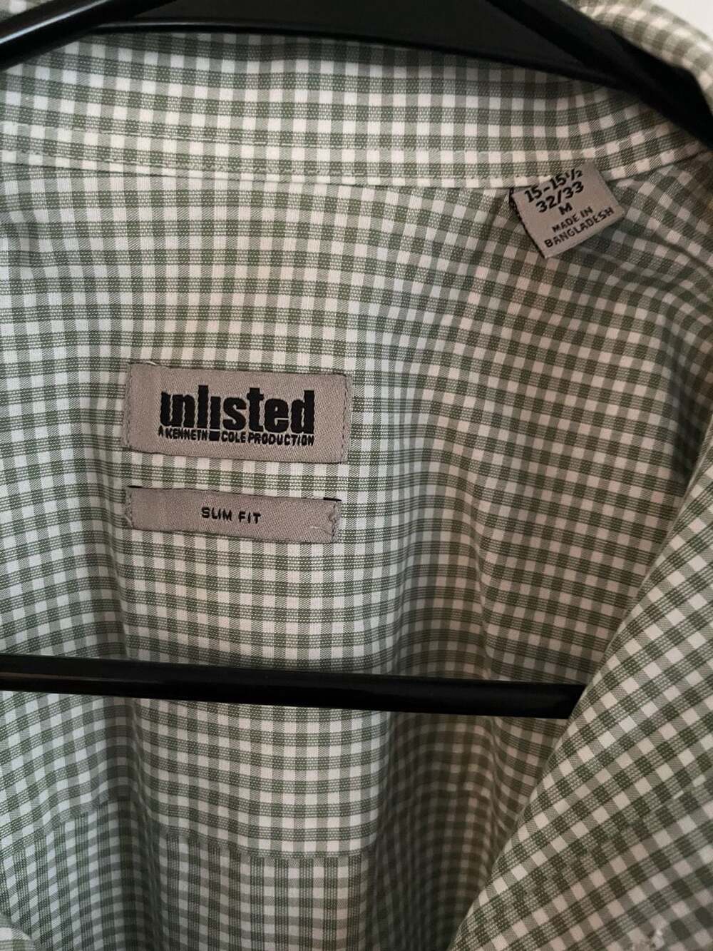 Unlisted A Kenneth Cole Production Men's Long Sleeve Slim Fit Green Gingham Chec